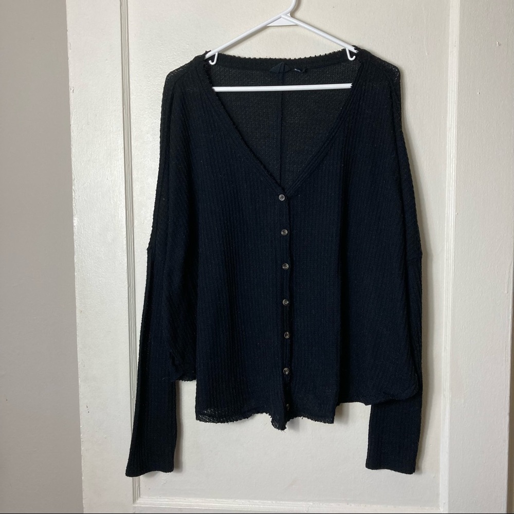 Out from under black jojo waffle knit boxy top women's L oversized - Picture 2 of 8